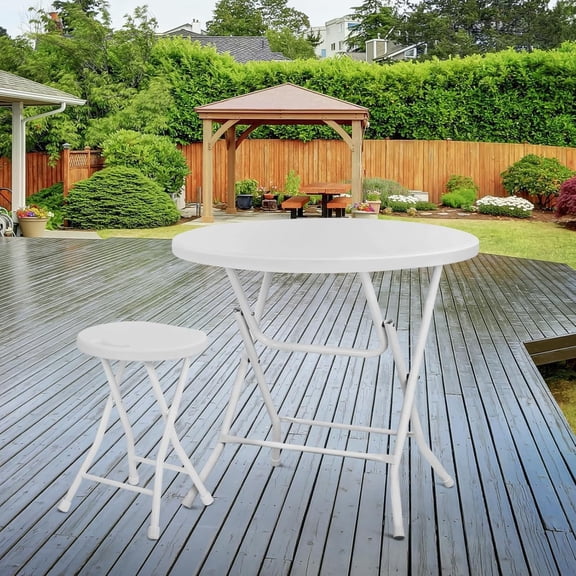 Ataujin Cocktail Table 32'' Portable Folding Bar Height Table,  Tall Bistro Foldable Bar Height Table, Compact Round High Top Plastic & Steel Bistro with Removable Legs for RV Patio Catering Parties