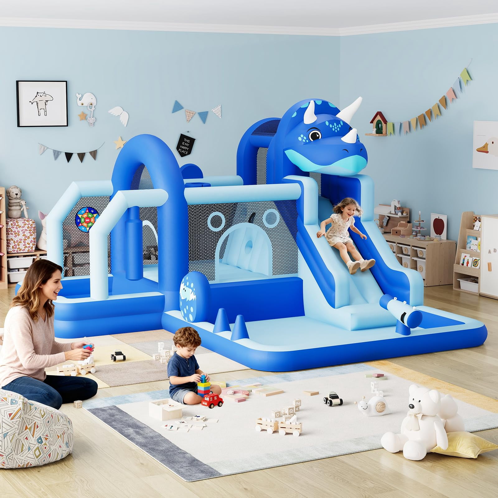 Ataujin Dinosaur Inflatable Bounce House, Bouncy Castle with Slide ...
