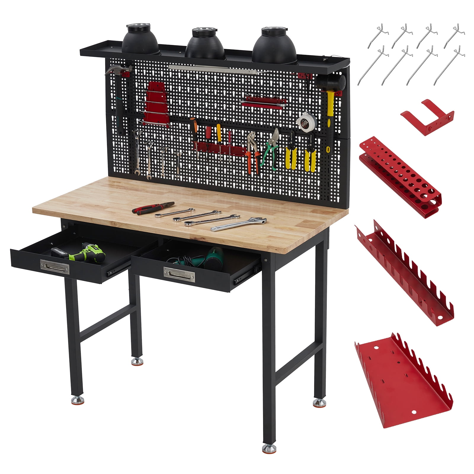 Ataujin Heavy Duty Adjustable Workbench with Large Pegboard, Adjustable ...