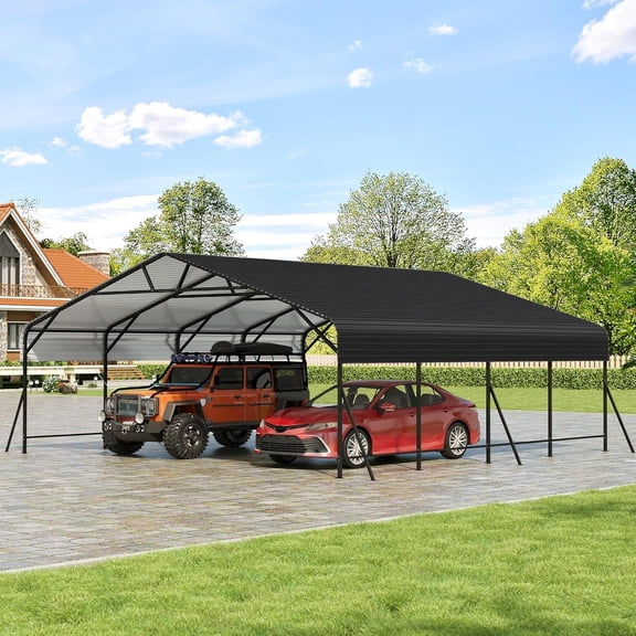 Ataujin Metal Car Port, Oversized Metal Garage with Steel Frame, Heavy Duty Carports, 20x20x9FT Heavy Duty Carports for Car, Boats and Tractor