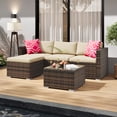 thumbnail image 1 of Ataujin Outdoor Patio Furniture Set, 5 Pieces All-Weather Wicker Patio Furniture Set, Sectional Conversation Set with PE Rattan Couch Tempered Glass Table and Washable Cushions, 1 of 8