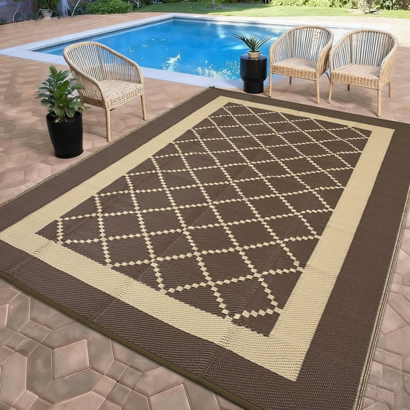 Ataujin Outdoor Rug, Modern Diamond Geometric Area Rugs for Indoor and Outdoor Patios and Porches, Waterproof, Washable, Non-Shedding, Easy-to-Clean Outside Carpet