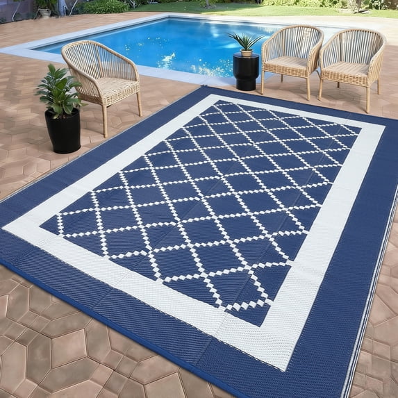 Ataujin Outdoor Rug, Modern Diamond Geometric Area Rugs for Indoor and Outdoor Patios and Porches, Waterproof, Washable, Non-Shedding, Easy-to-Clean Outside Carpet