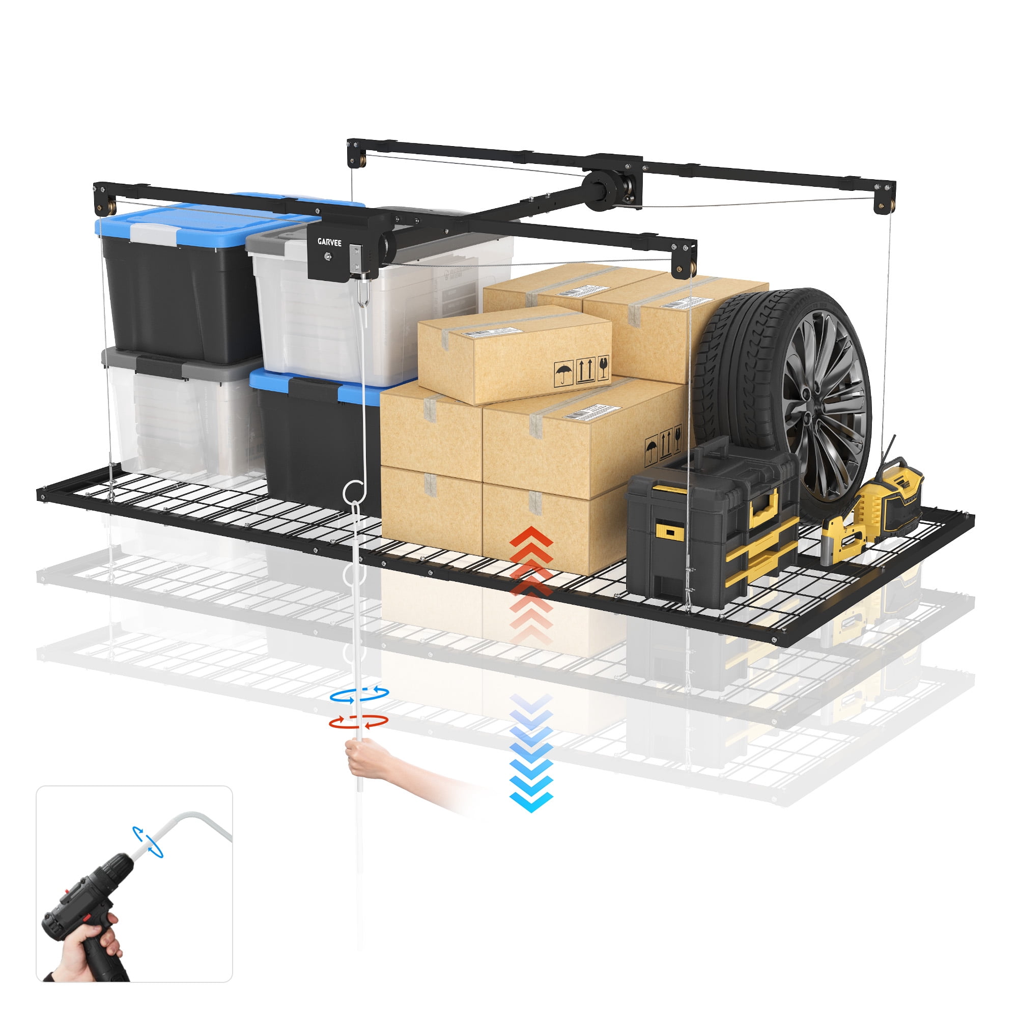 Ataujin Overhead Garage Ceiling Storage Rack, Capacity Adjustable Steel ...