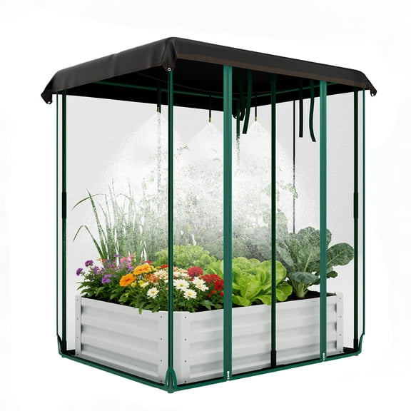 Ataujin Rectangular Raised Garden Bed, Garden Box, Vegetable Boxes-Rectangle Metal Flower Box and Planter Box with Insect Screen and Irrigation System 4x3x1Ft