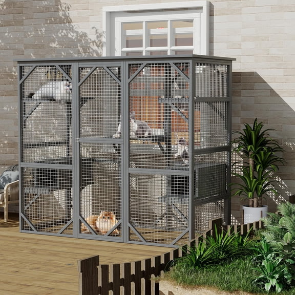 Ataujin Spacious Outdoor Cat House, Wood Catio Outdoor Cat Enclosure, Large Catio Outdoor Cat Enclosure Window Access, Wooden Cats Enclosures