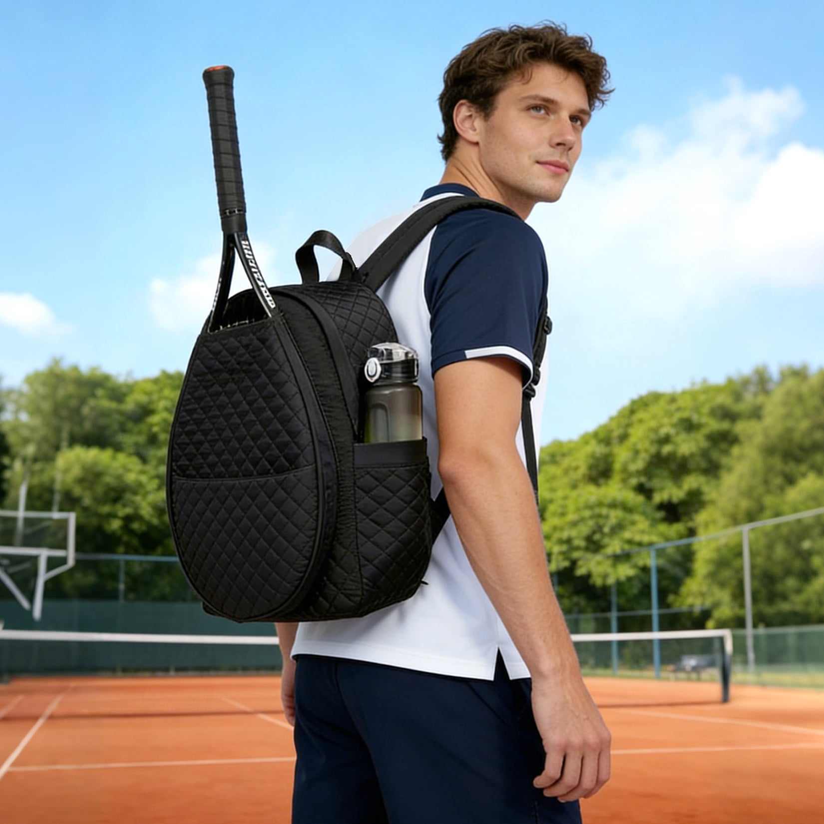 Ataujin Tennis Bag , Crossbody Shoulder Sports Racket Bag for 1-2 Tennis Racquets, Pickleball or Badminton Paddles, Lightweight with Pockets for Accessories
