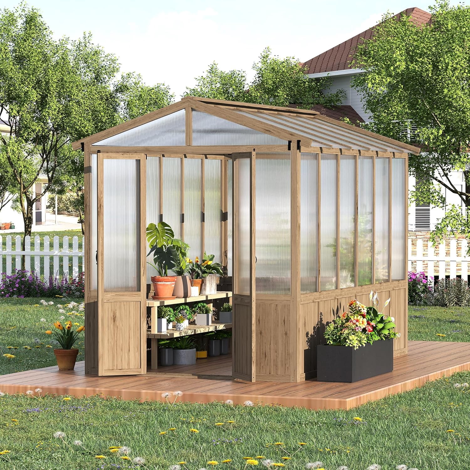 Ataujin Wooden Greenhouses 8X10FT Cedar Frame Wooden Greenhouse Kit ...