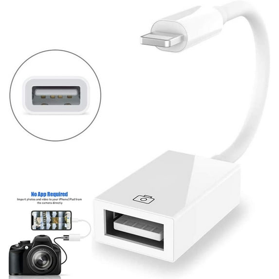 Atck Upgraded USB Camera Adapter ,Upto 500mAh, USB 3.0 OTG Cable Compatible, Support 13 and Before, USB Flash Drive, U Disk, Mouse, Keyboard, White