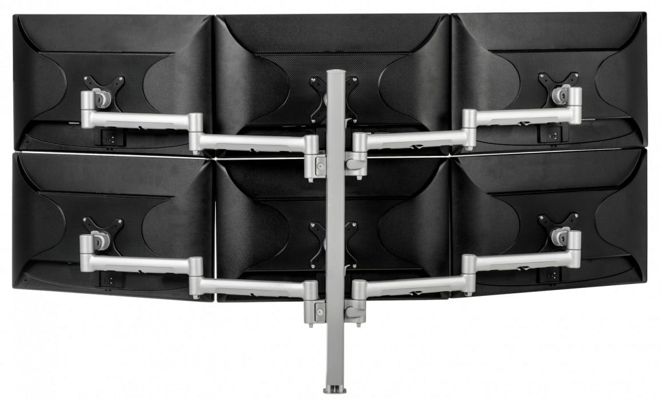 Silver Aluminum Six Monitor Desk Mount with Adjustable Arms