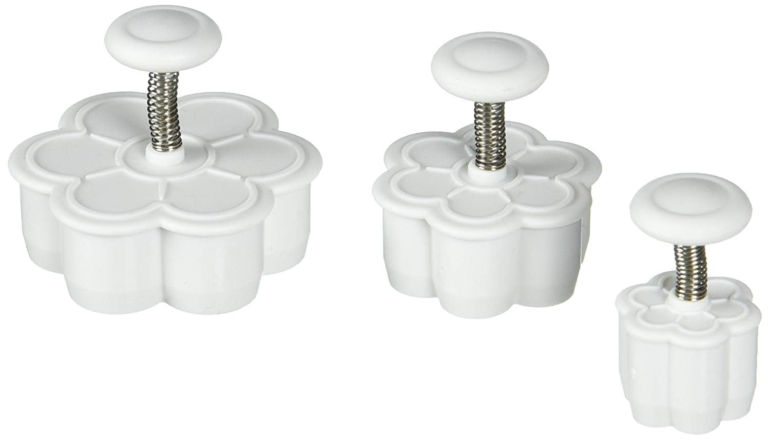 White Plastic Floral Cookie Stamp and Cutter Set, 3 Pieces
