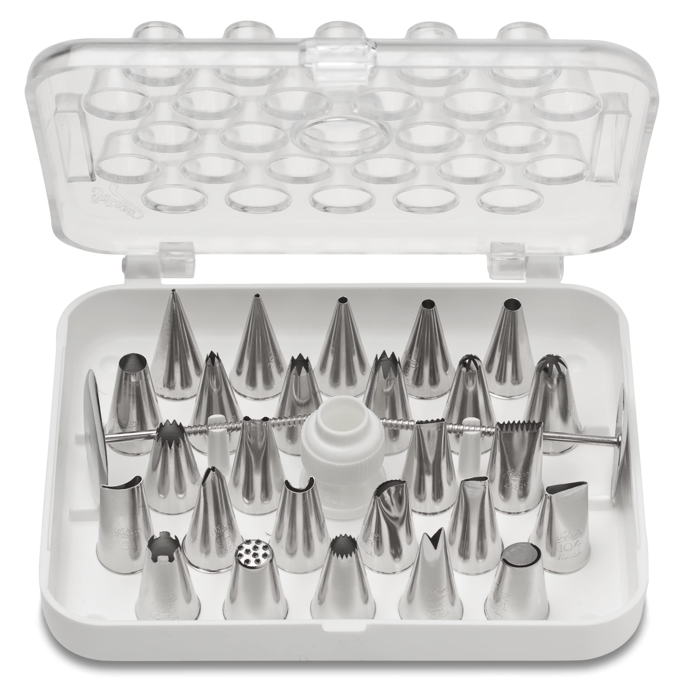 Ateco 29-Piece Plastic Decorating Tube Set with Hinged Storage Box ...