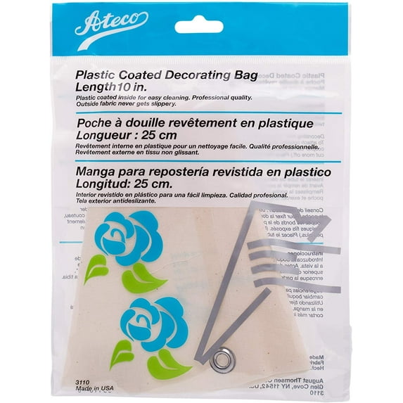 Ateco 3110 Plastic Coated Canvas Decorating Bag, 10-Inch, Reusable, Made in USA, Off- Off-White