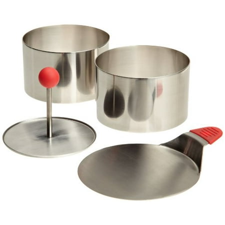 Ateco 4952 Round Food Molding Set, 3.5 by 2.1-Inches High, 4-Piece Set Includes 2 Rings, Fitted Press & Transfer Plate