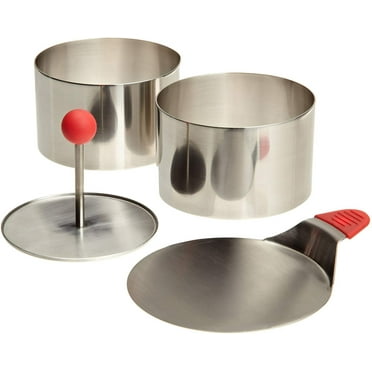 Ateco 4952 Round Food Molding Set, 3.5 by 2.1-Inches High, 4-Piece Set Includes 2 Rings, Fitted Press & Transfer Plate