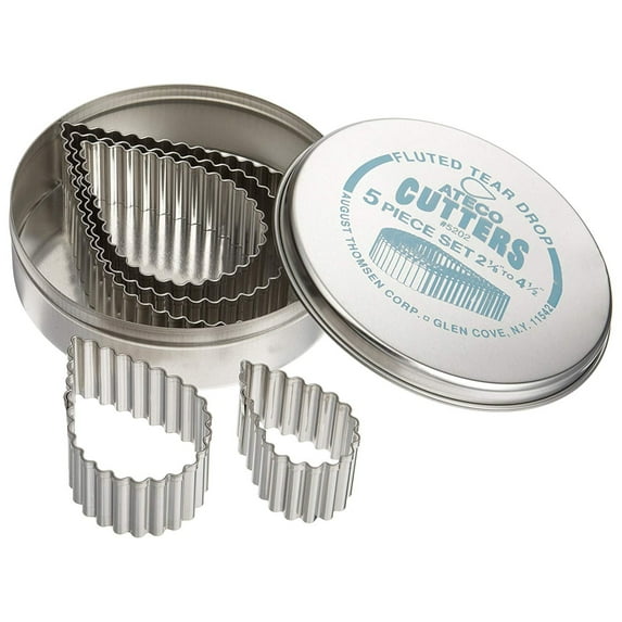Ateco 5202 Fluted Edge Tear Drop Cutters in Graduated Sizes, Stainless Steel, 5 Pc Set