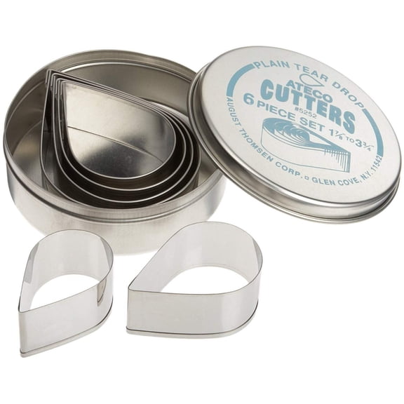 Ateco 5252 Plain Edge Tear Drop Cutters in Graduated Sizes, Stainless Steel, 6 Pc Set