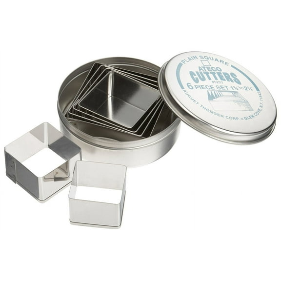 Ateco 5253 Plain Edge Square Cutters in Graduated Sizes, Stainless Steel, 6 Pc Set