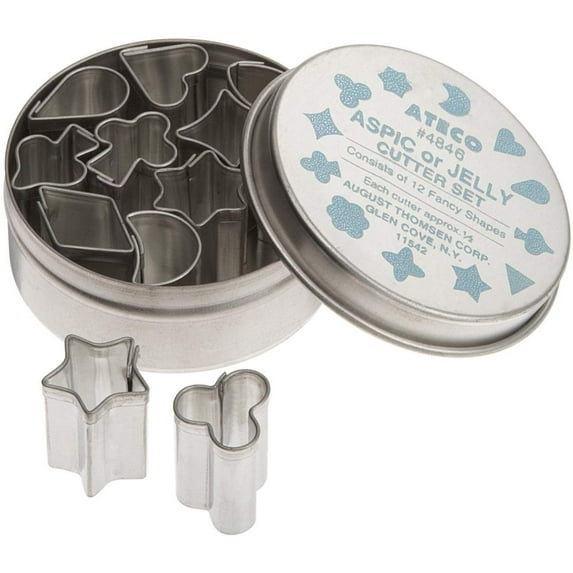 Ateco AT-4846, Set of 12 Assorted Shapes, 5-Inch Aspic Jelly Mini Cutters