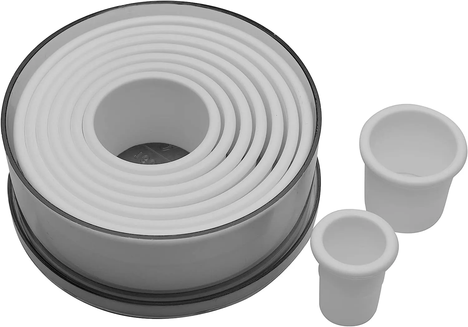 White Plastic Round Cookie Cutter Set with Storage Box, 9 Pieces