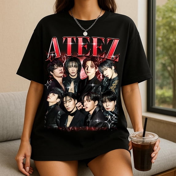 Ateez Golden Hour Part 4 Graphics T-Shirt, Vintage Music Theme Casual Tee