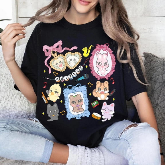 Ateez Members Aniteez Shirt, Coquette Bow Ateez Kpop Shirt, Ateez 2025 World Tour in Your Fantasy Shirt,Black Color,Size M