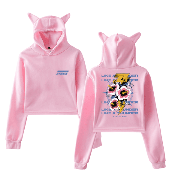 Ateez Merch Answer Single 1 2 3 Let's Burn Hoodie Pullover Cat Ears Hoodie Fashion Kpop Long Sleeve Top Women Clothes