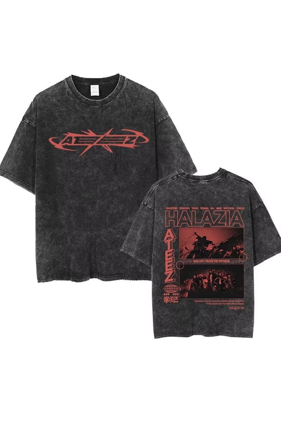 Ateez Vintage Oversized Kpop T-shirt -2025 World Tour Women's Men's Pure Cotton Short sleeved Street Wear