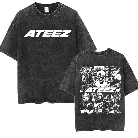 Ateez Vintage Oversized Kpop T-shirt -2025 World Tour Women's Men's Pure Cotton Short sleeved Street Wear