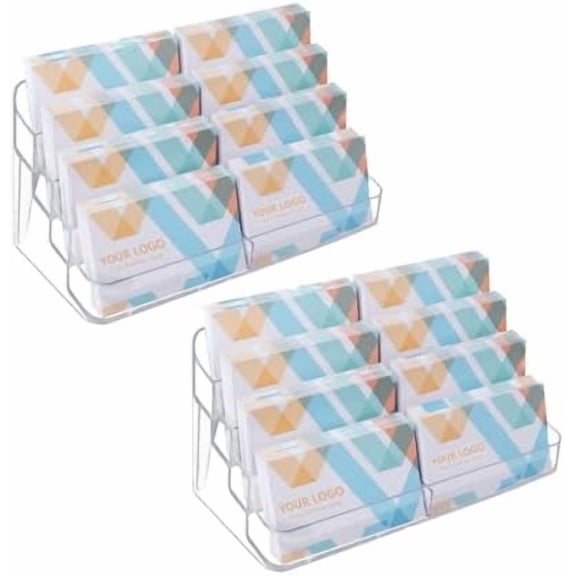 Atefa 2 Pack Plastic Business Card Holder for Desk, Clear Acrylic Business Card Organizer, 8 Pockets 4 Layers Business Card Display Stand for Office