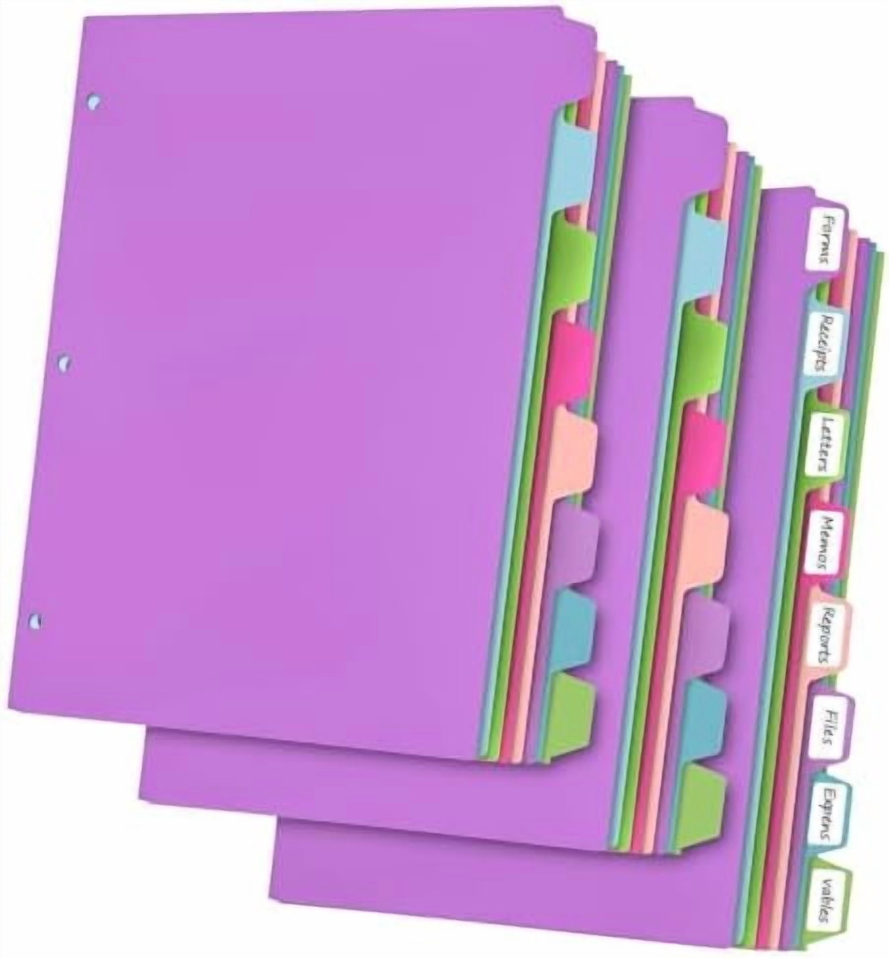 Atefa 24Pcs/3 Set Binder Dividers with Tabs, 8 Color Tab for 3 Ring ...