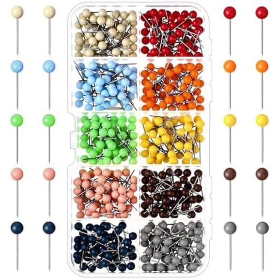 Atefa 500 Pieces Map Push Pins Map Tacks Plastic Round Head Tacks with Steel Points(Matte Color,1/8 Inch)