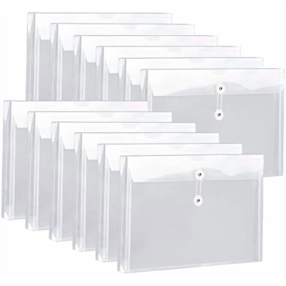 Atefa Plastic Legal Size Expandable Envelopes with String Tie Closure, 1-1/4" Expansion, Side Load, Clear File Folders Poly Project Paper Documents Organizer for Office School Home 12 Pack