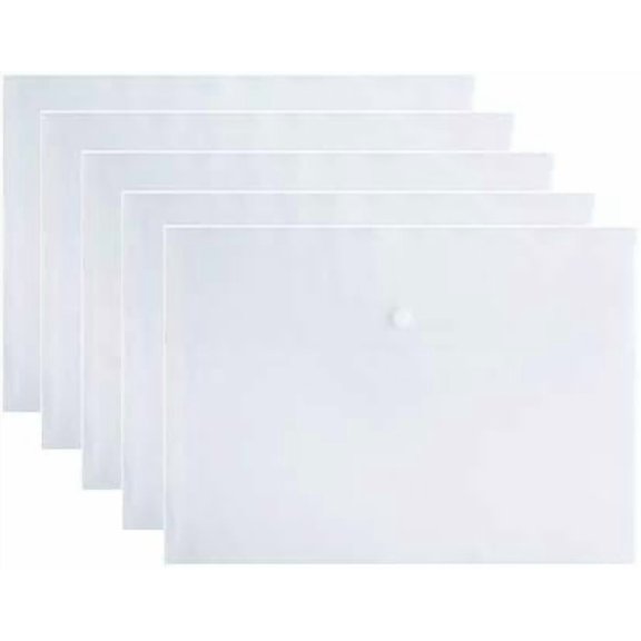 Atefa Poly File Folder Pockets File Jacket Plastic Envelope Flat Document Letter Organizer with Snap Button Closure A4 Letter Size (Pack of 5, Translucent)