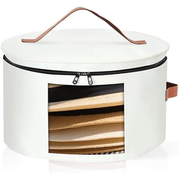 Atefa Round Hat Box, Stackable Felt Hat Boxes for Women Storage, Foldable Premium Hat Travel Case with Dustproof Lid, Space Saving Hat Organizer (White)
