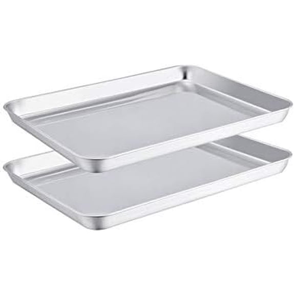 Atefa Toaster Oven Pans Set of 2, Stainless Steel Compact Toaster Oven Tray Ovenware, 10.5'' x 8'' x 1'', Non-Toxic & Healthy, Easy Clean & Dishwasher Safe, Roll Edge & Mirror Finish