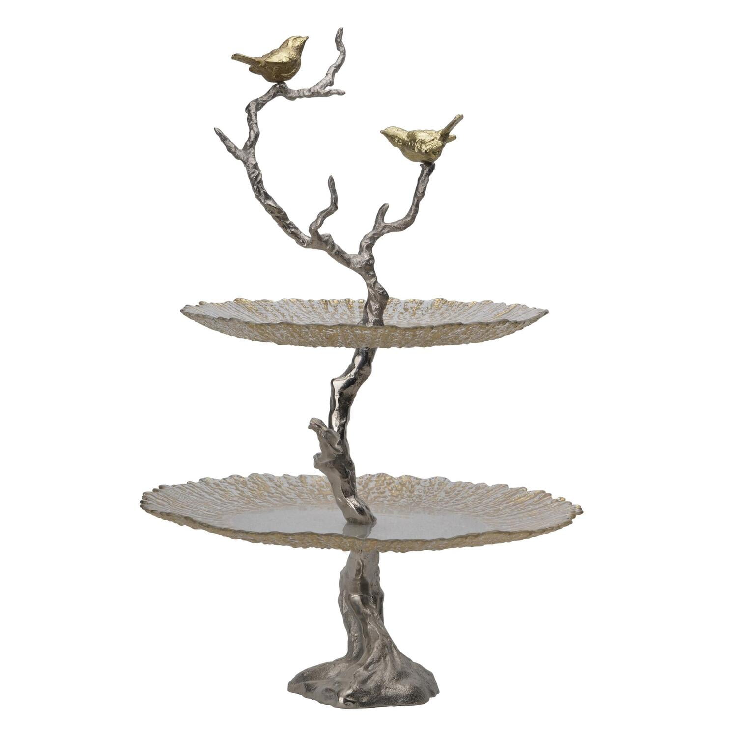 Celina Gold and Clear Glass 2-Tier Serving Tray