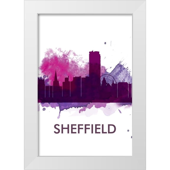 Atelier B Art Studio 11x14 White Modern Wood Framed Museum Art Print Titled - SHEFFIELD CITY COLOR SPLASH SILHOUETTE