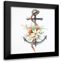 Atelier B Art Studio 12x12 Black Modern Framed Museum Art Print Titled - ANCHOR WITH FLOWERS