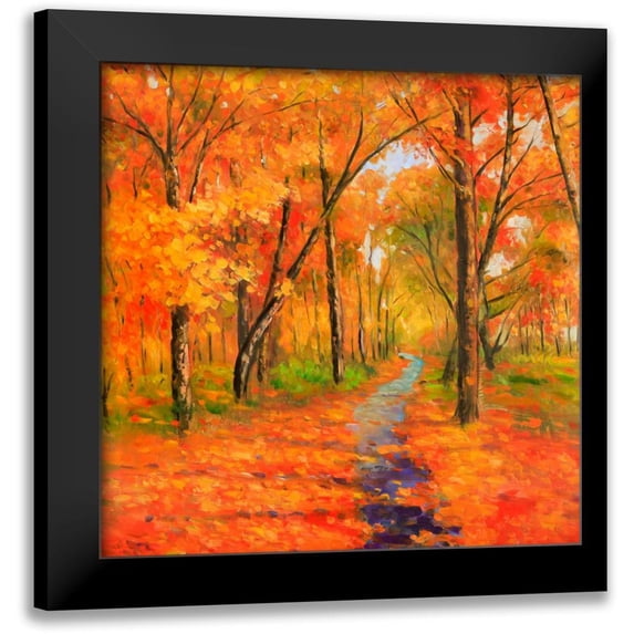 Atelier B Art Studio 12x12 Black Modern Framed Museum Art Print Titled - Autumn Trail in the Forest