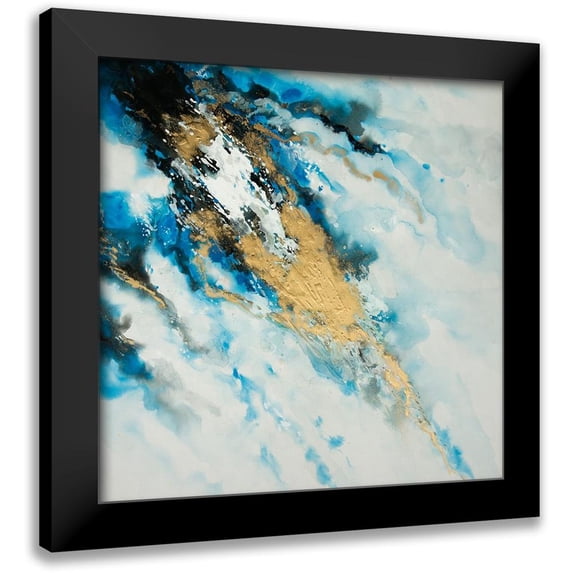 Atelier B Art Studio 12x12 Black Modern Framed Museum Art Print Titled - BLUE AND GOLD MARBLE
