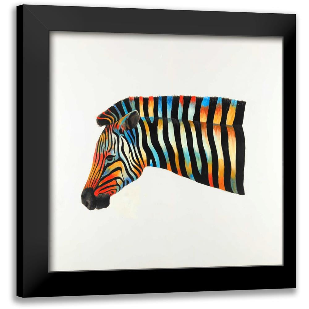 Colorful Zebra 12x12 Black Modern Wood Framed Art Print