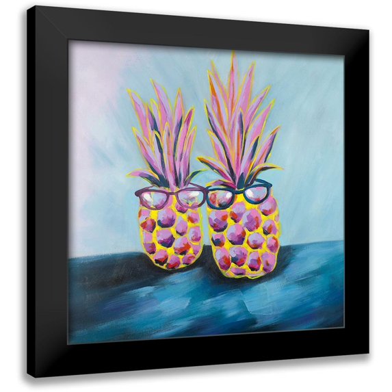 Atelier B Art Studio 12x12 Black Modern Framed Museum Art Print Titled - FUNNY PINEAPPLES WITH SUNGLASSES