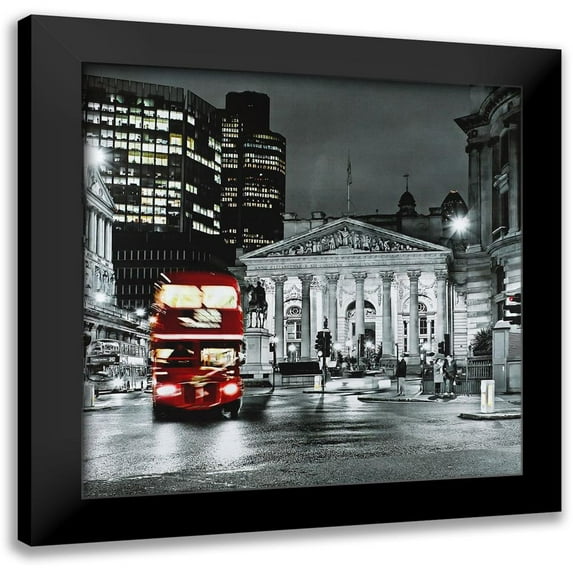 Atelier B Art Studio 12x12 Black Modern Framed Museum Art Print Titled - Grayscale Pantheon with red bus