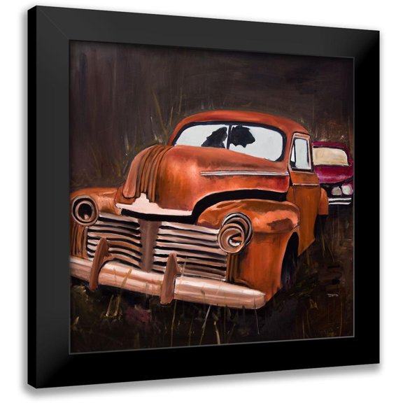 Atelier B Art Studio 12x12 Black Modern Framed Museum Art Print Titled - OLD CAR CRASH BY NIGHT