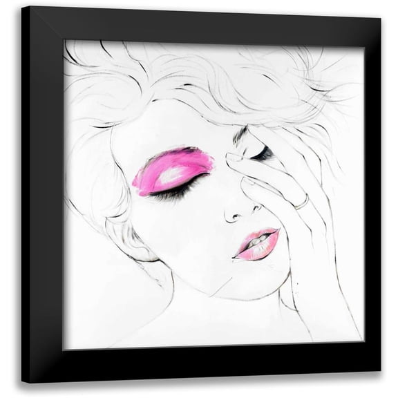 Atelier B Art Studio 12x12 Black Modern Framed Museum Art Print Titled - Outline of Female Portrait in Pink