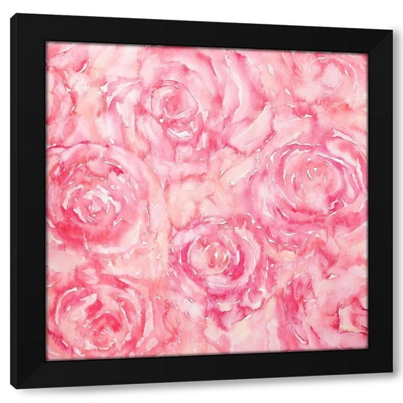 Atelier B Art Studio 12x12 Black Modern Framed Museum Art Print Titled - ROSES IN WATERCOLOR