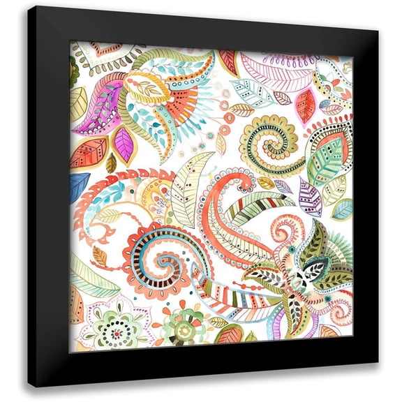 Atelier B Art Studio 12x12 Black Modern Framed Museum Art Print Titled - WATERCOLOR PAISLEY FLORAL