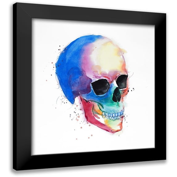 Atelier B Art Studio 12x12 Black Modern Framed Museum Art Print Titled - Watercolor Colorful Skull Profile