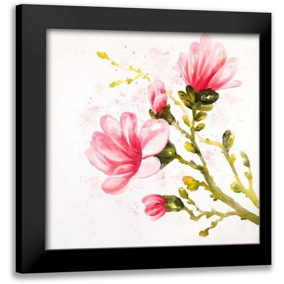 Atelier B Art Studio 12x12 Black Modern Framed Museum Art Print Titled - Watercolor Magnolia Flowers
